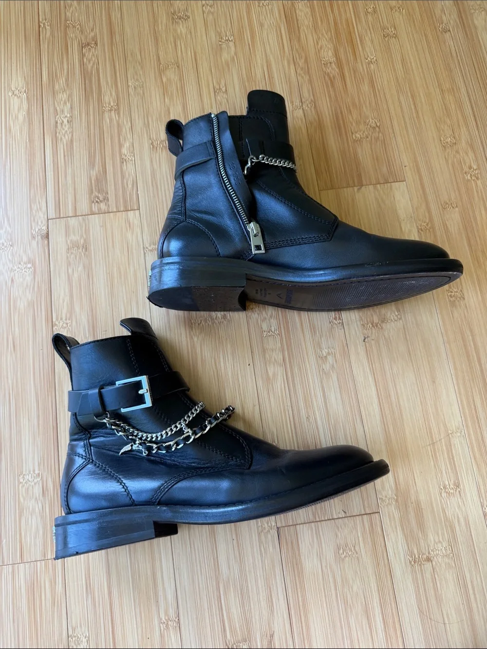 Zadig and Voltaire black moto boots with chain detail buckle